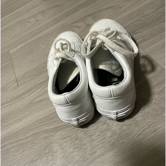Triple White All Leather Vans Size 7.5 Women, Good Used Condition - Picture 5 of 6